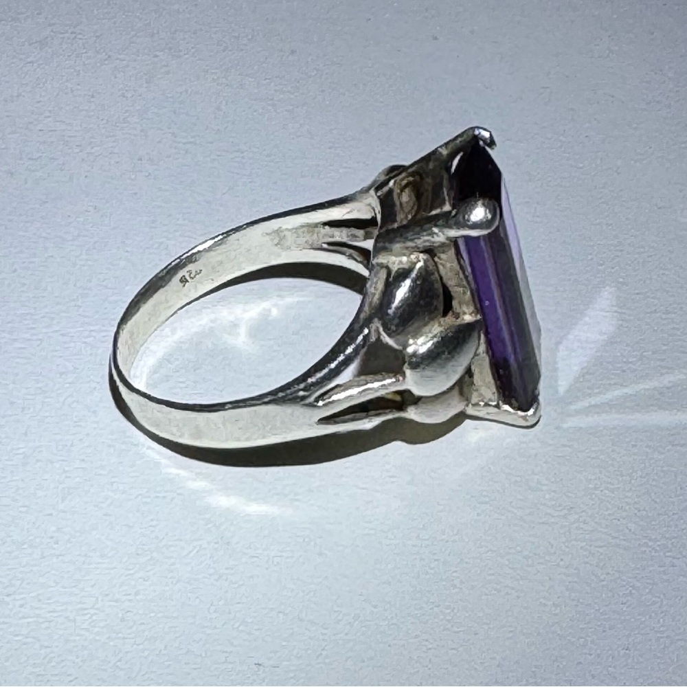 925 Rectangular Baguette Cut Amethyst Ring - image 8